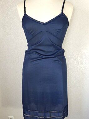 Adonna Sz 16/38/XL Full Slip Navy Nylon Lace Trim Vintage